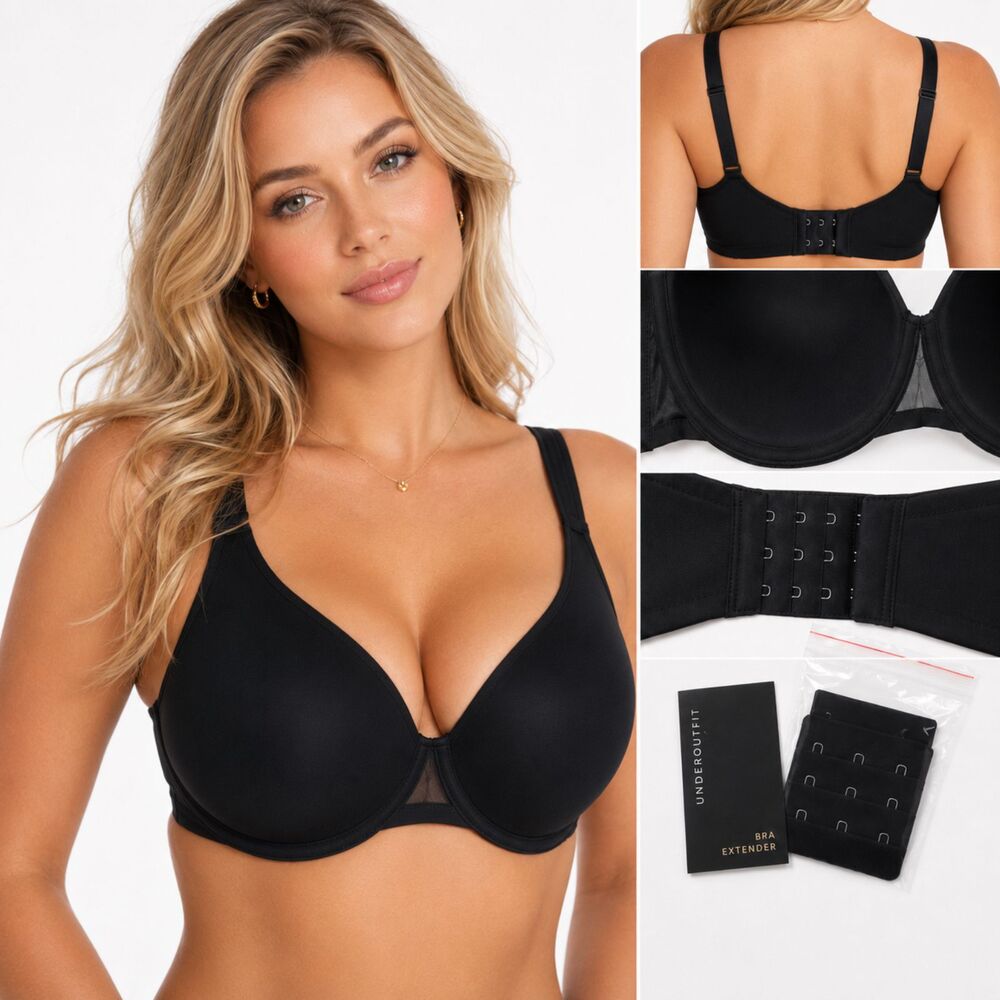 NWT UNDEROUTFIT The Ultimate Coverage Underwire Bra Black 42G With Extender